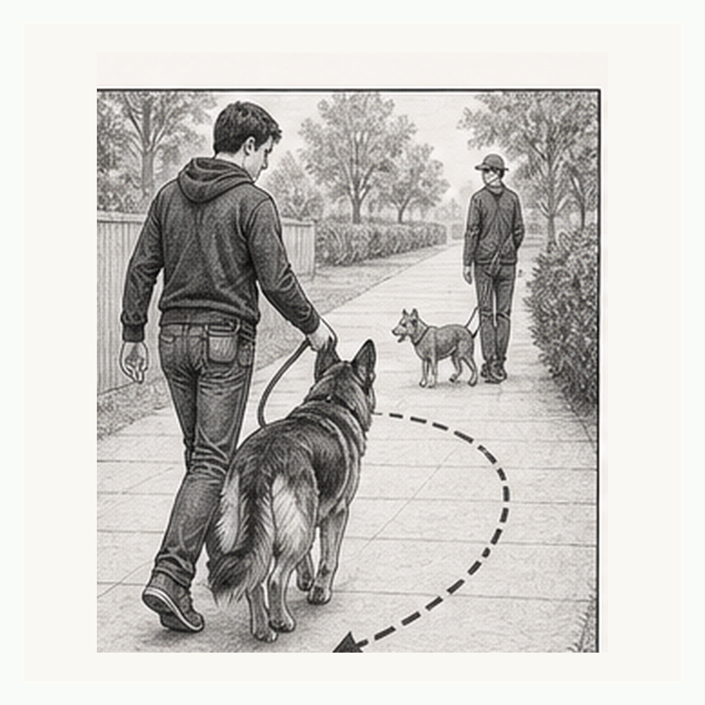 Sketch of dog making U-turn