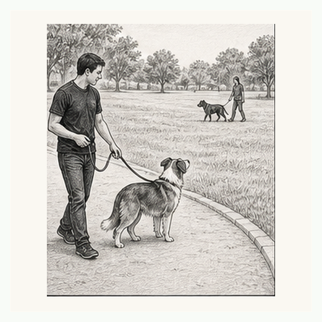 Detailed sketch demonstrating Parallel Walk With Another Dog
